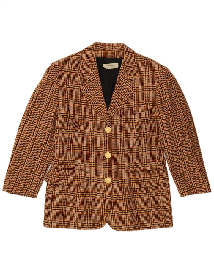 Giacca blazer vintage da donna con maniche a 3/4 IT 44 pied de poule marrone medio