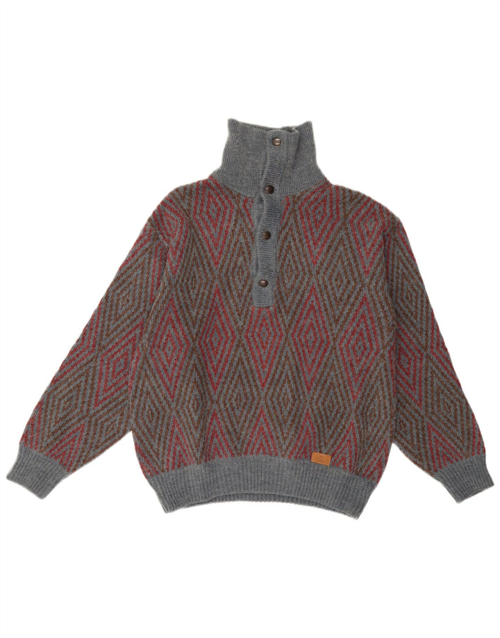 VINTAGE Mens Button Neck Jumper Sweater Medium Multicoloured