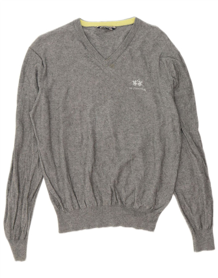 Maglione da uomo con scollo a V La Martina in cotone grigio medio
