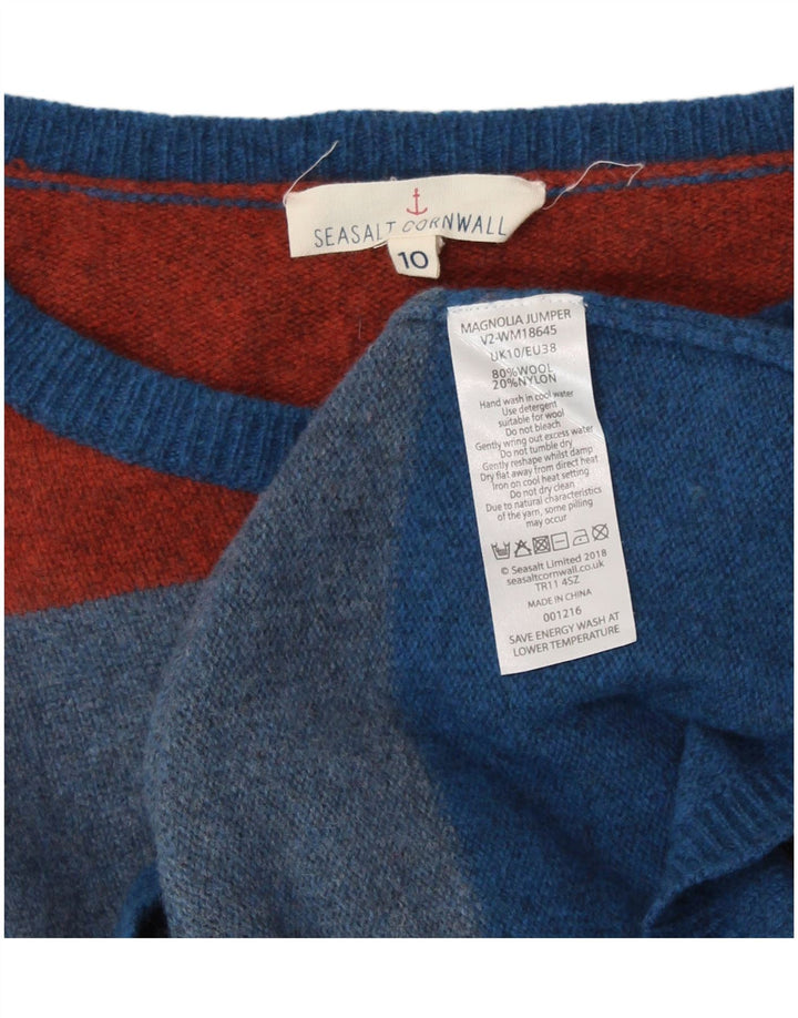 SEASALT CORNWALL Maglione da donna con scollo a barca UK 10 Piccolo a righe blu