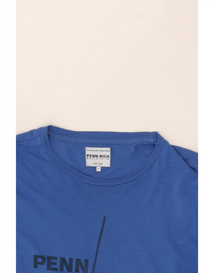 WOOLRICH Mens Penn-Rich Graphic T-Shirt Top Small Blue Cotton Vintage Woolrich and Second-Hand Woolrich from Messina Hembry 