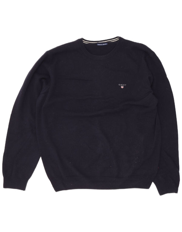 Maglione maglione girocollo da uomo Gant XL blu navy in lana d'agnello