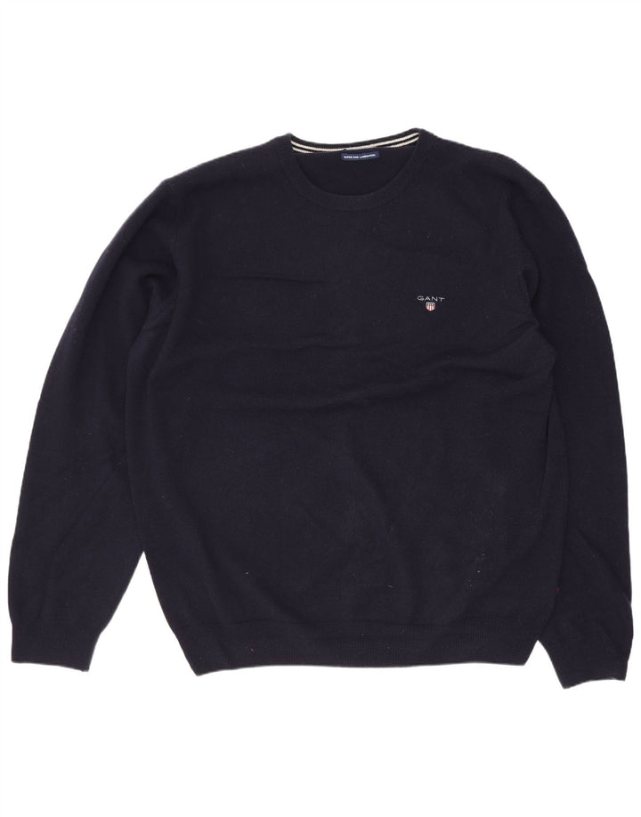 Maglione maglione girocollo da uomo Gant XL blu navy in lana d'agnello