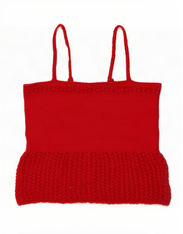 Top corto in maglia da donna vintage UK 10 piccolo rosso