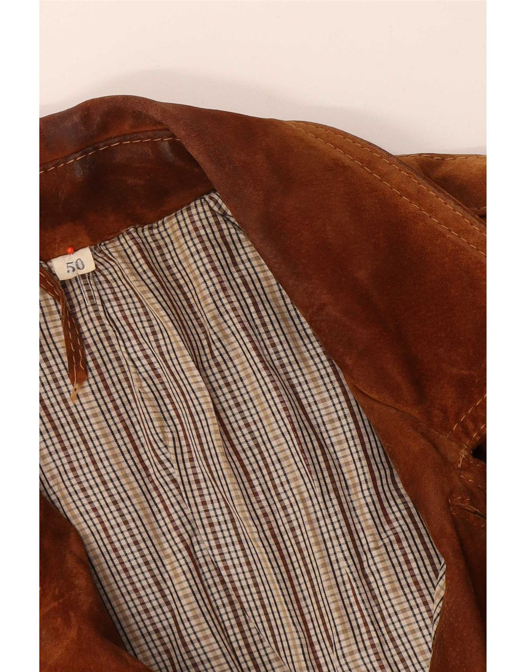 Giacca vintage in pelle scamosciata da uomo IT 50 Large Beige