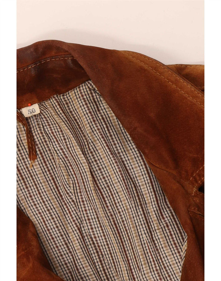 Giacca vintage in pelle scamosciata da uomo IT 50 Large Beige