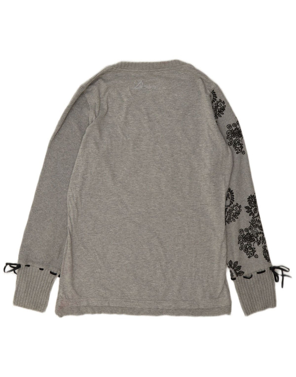 Desigual Donna Graphic Top Manica Lunga UK 14 Grande Cotone Paisley Grigio