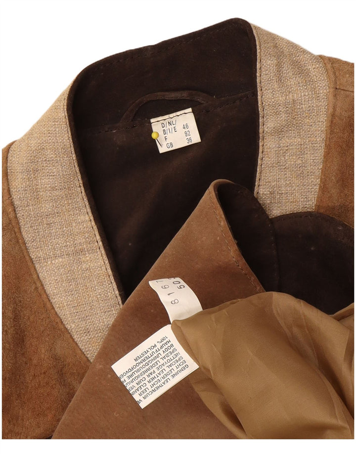 Giacca blazer vintage da uomo in pelle scamosciata a 3 bottoni UK 36 Small Beige Colourblock