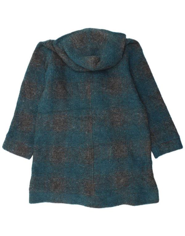 Montgomery con cappuccio da donna vintage UK 16 grande quadretto turchese