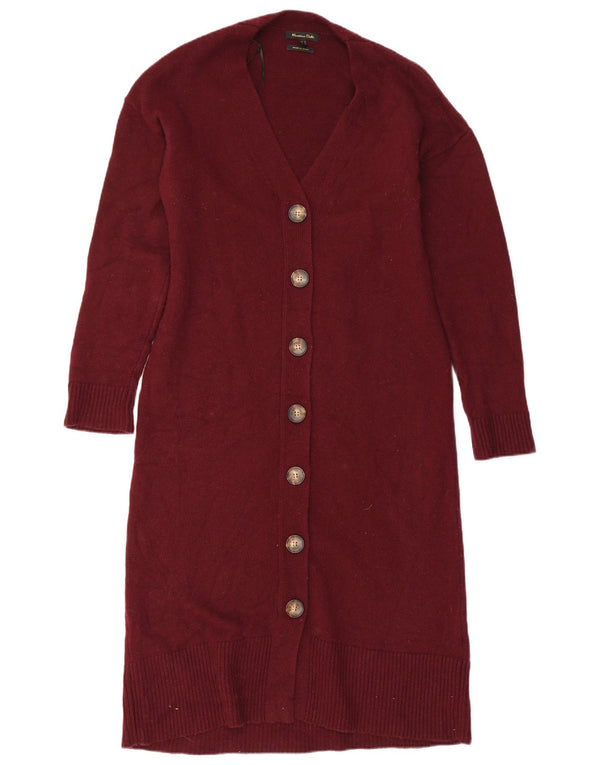 Maglione cardigan lungo da donna Massimo Dutti UK 10 piccolo in lana bordeaux