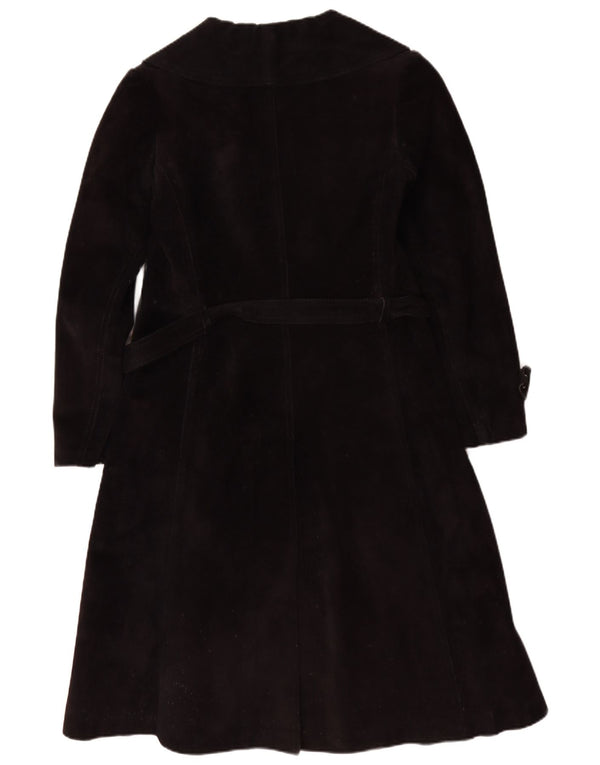 Cappotto in shearling vintage da donna UK 10 piccolo in pelle nera