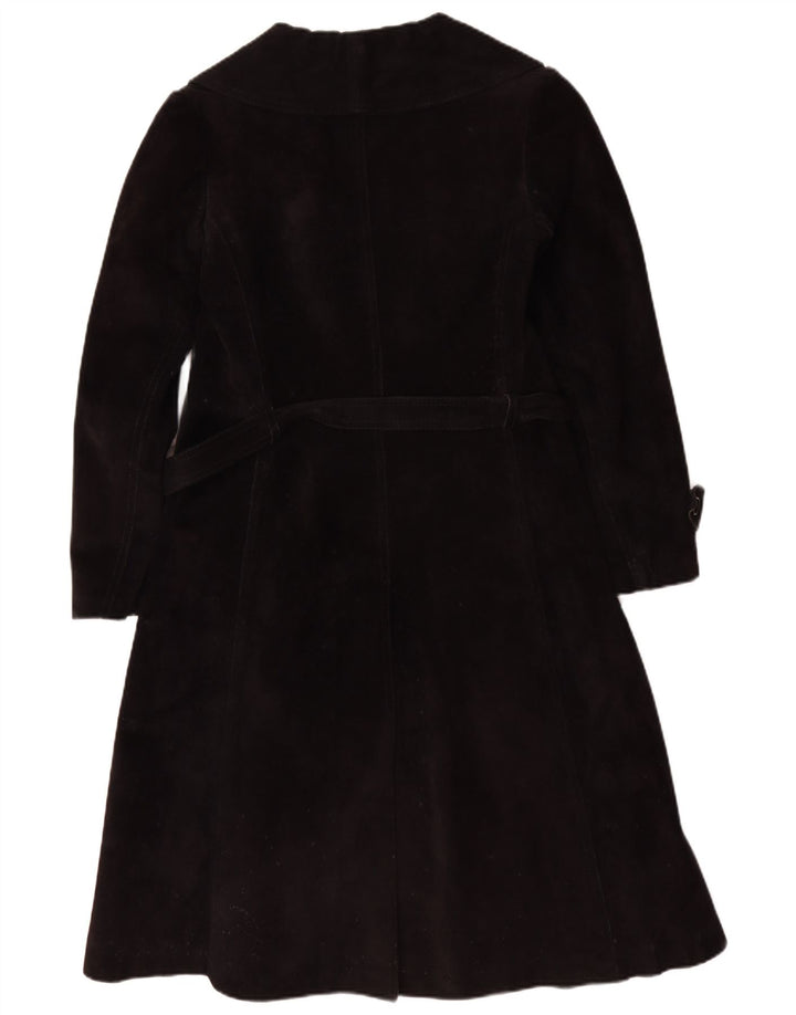 Cappotto in shearling vintage da donna UK 10 piccolo in pelle nera