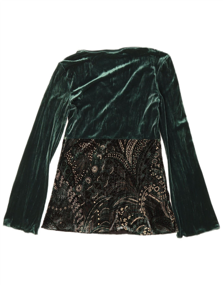PRINCIPLES Camicetta in velluto a maniche lunghe da donna UK 10 Piccolo verde floreale