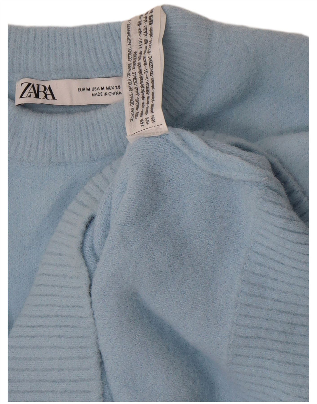 Maglione corto girocollo da donna Zara UK 12 Nylon blu medio