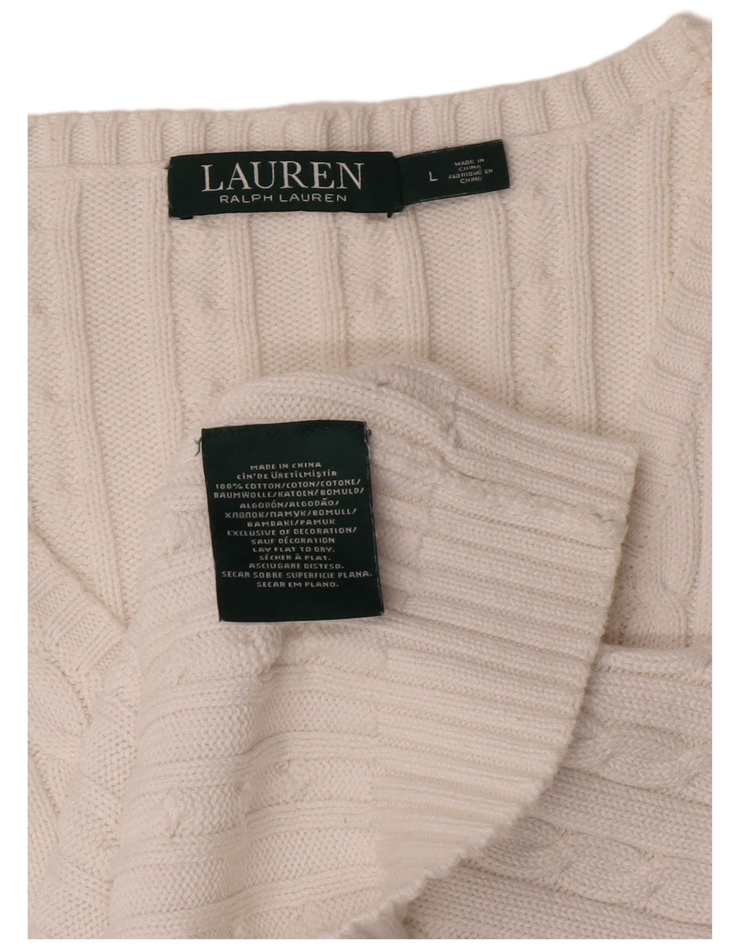 Maglione maglione con scollo a V da donna Ralph Lauren UK 16 grande cotone bianco