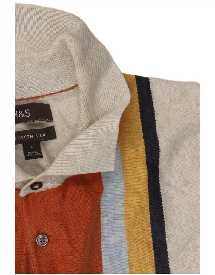 Polo da uomo Marks & Spencer grande in cotone a righe grigie