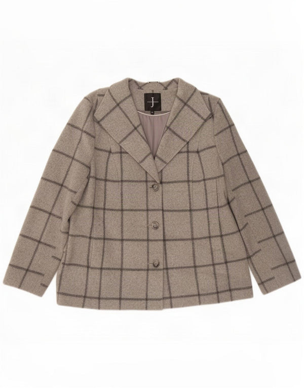 Jasper Conran Giacca Blazer a 3 Bottoni da Donna UK 16 Large Grey Check Wool