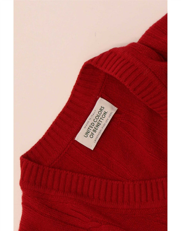 Maglione da uomo con scollo a V Benetton grande lana d'agnello rossa