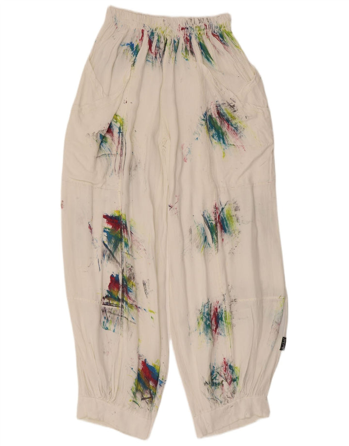 Pantaloni Harem vintage da donna medi W28 L29 viscosa tie-dye bianca