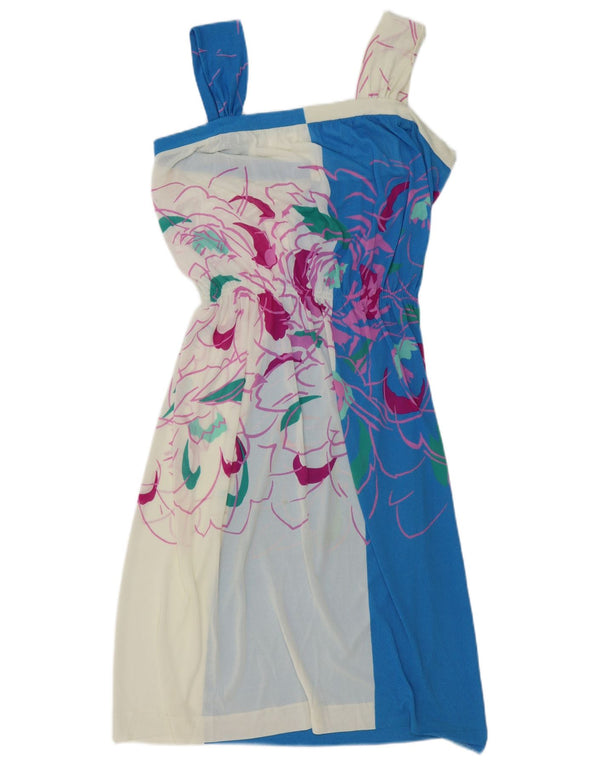 Abito estivo senza maniche da donna vintage UK 14 medio bianco floreale