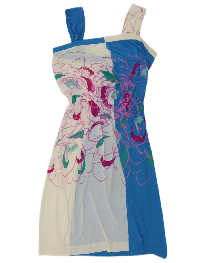 Abito estivo senza maniche da donna vintage UK 14 medio bianco floreale