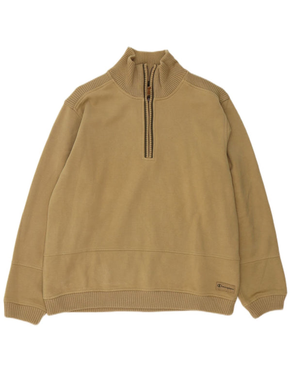 Felpa Champion da uomo con collo con zip, maglione grande, cotone kaki