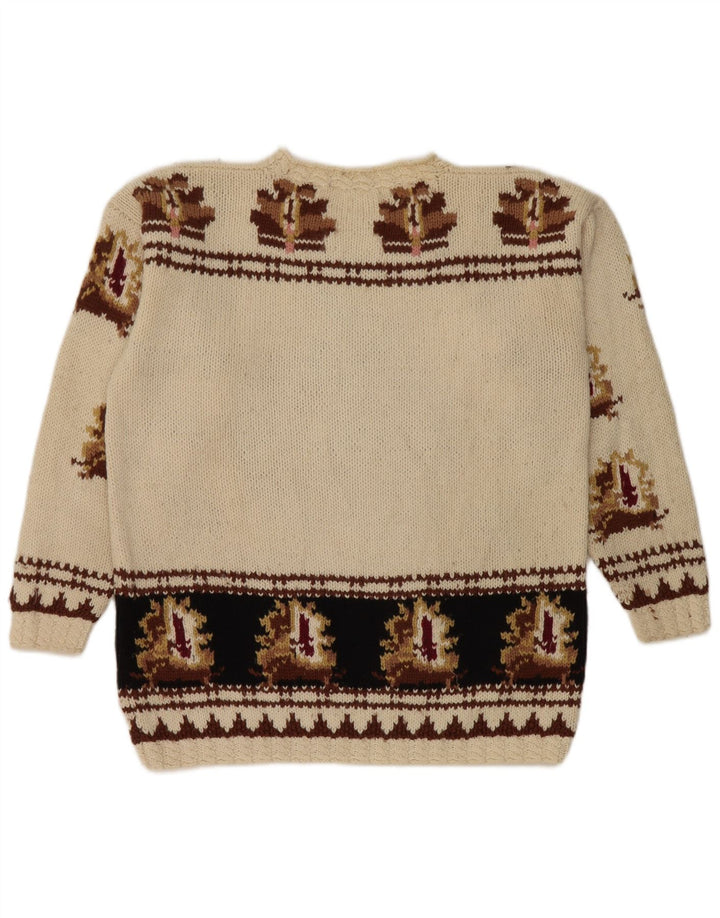 Maglione maglione girocollo da donna vintage UK 14 retrò beige medio