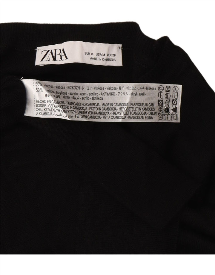 Maglione Donna Zara Girocollo UK 14 Medio Nero Viscosa