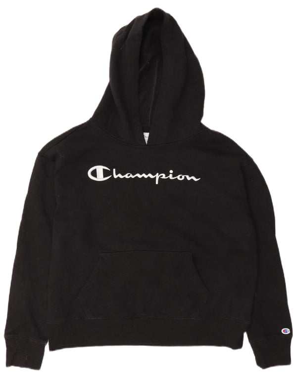 Maglione con cappuccio oversize grafico da donna Champion UK 10 piccolo cotone nero