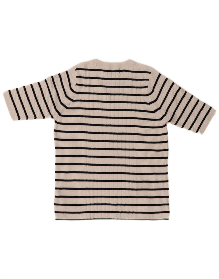 Maglione maglione girocollo da donna Marks & Spencer UK 12 a righe bianche medie