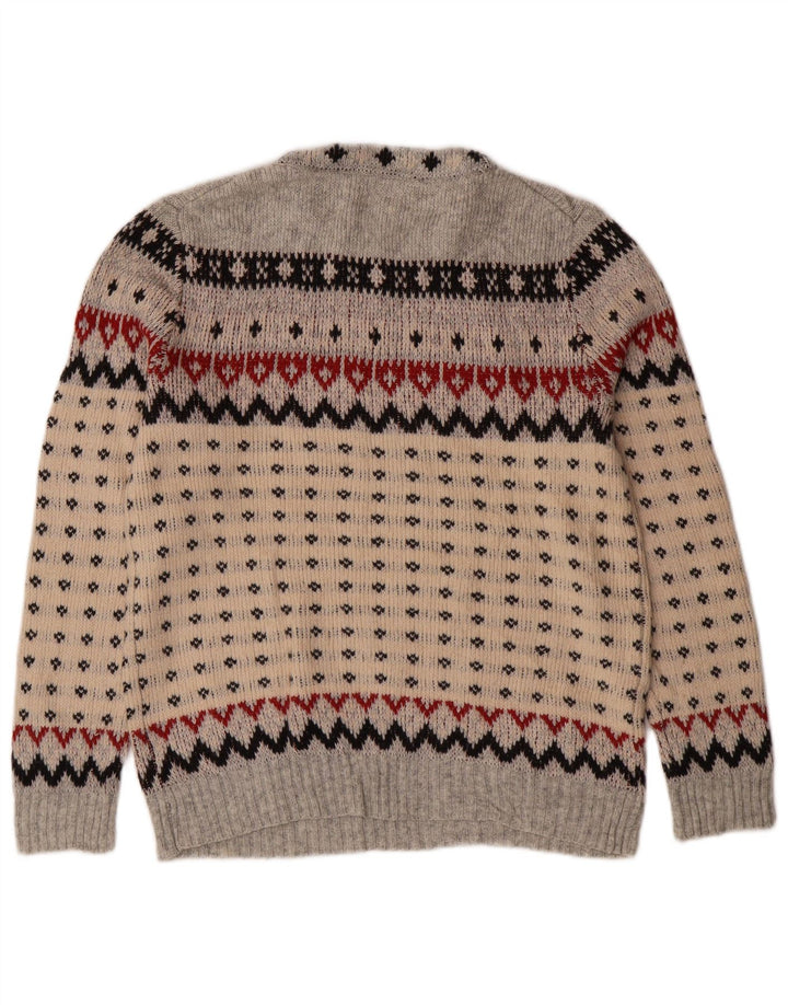 J. CREW Maglione girocollo da donna UK 12 Grigio medio Fair Isle