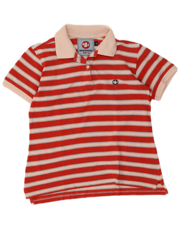 Murphy & Nye Womens Polo Shirt UK 12 Medium Red Striped Cotton