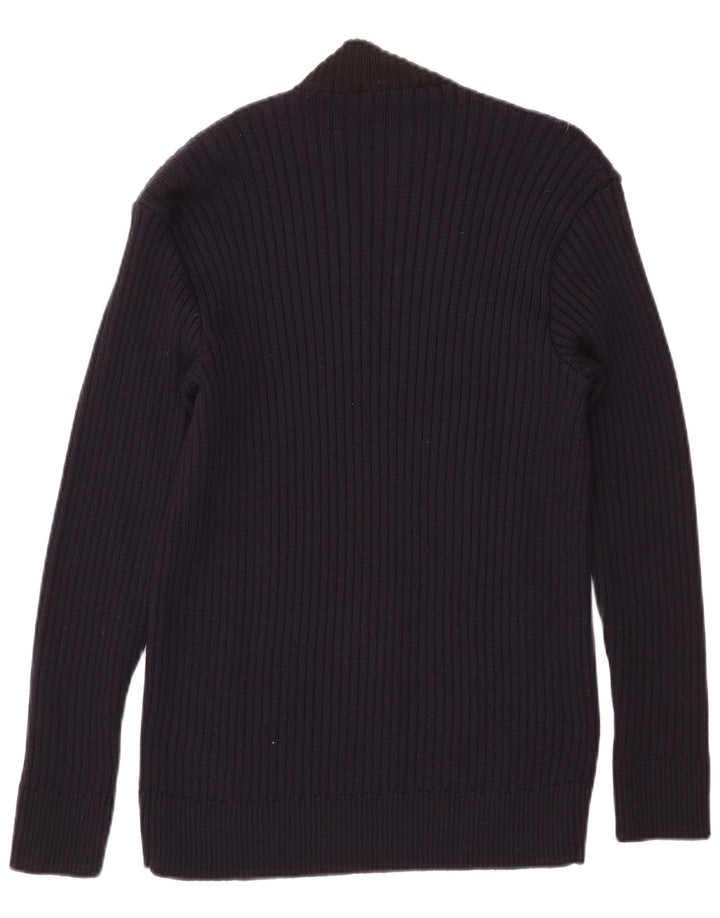 Maglione vintage da uomo con collo alto e maglione grande color block blu navy