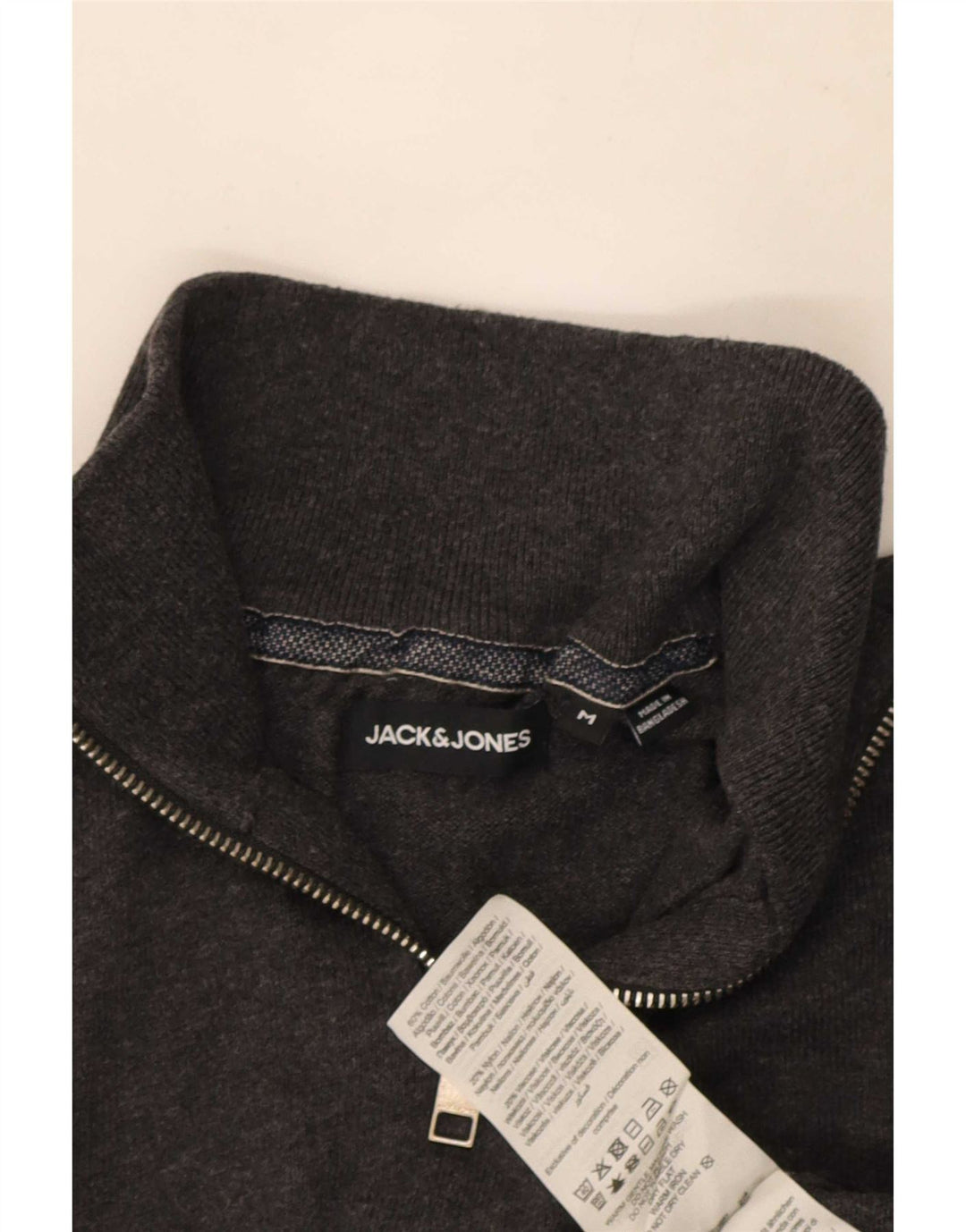 Maglione da uomo Jack & Jones con zip e collo in cotone grigio medio