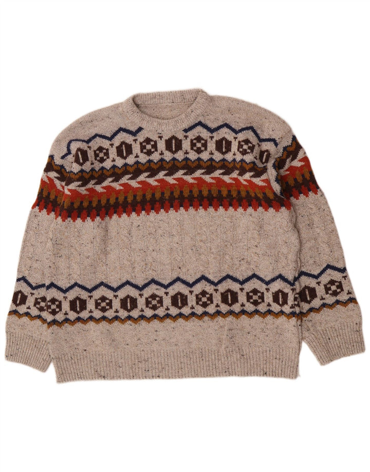 Maglione girocollo da uomo vintage vestibilità regolare girocollo grande grigio Fair Isle