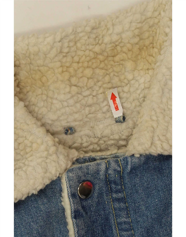 Giacca vintage in denim sherpa da uomo UK 38 blu medio