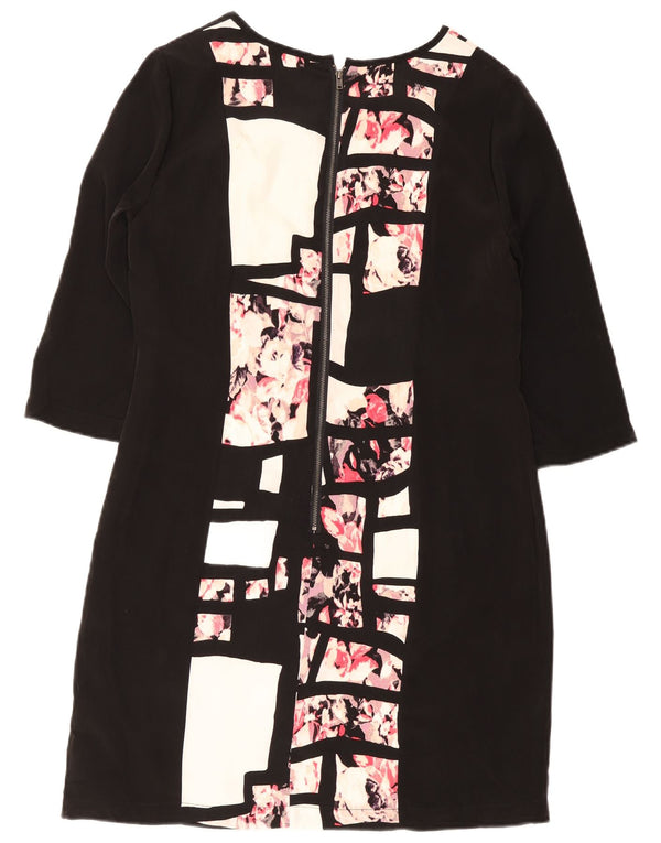 Abito a trapezio vintage da donna con maniche a 3/4 UK 12 medio nero floreale