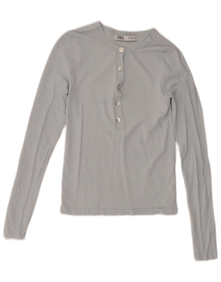 Top Zara da donna a maniche lunghe UK 8 Small in viscosa blu