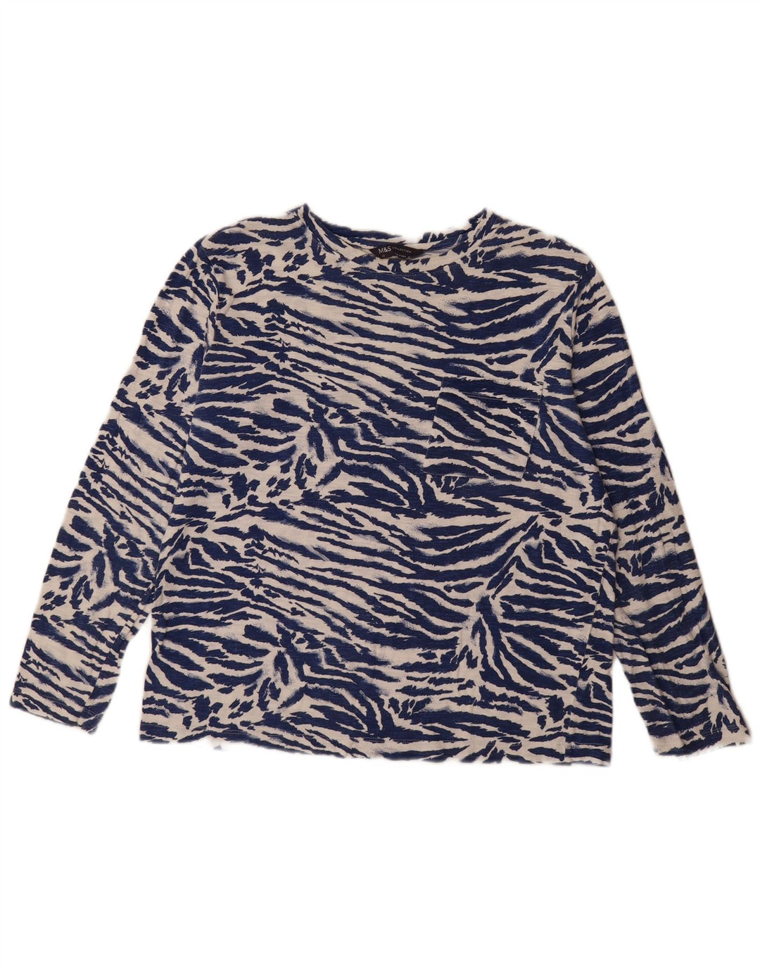 Marks & Spencer Top da donna a maniche lunghe UK 12 medio blu navy stampa animalier