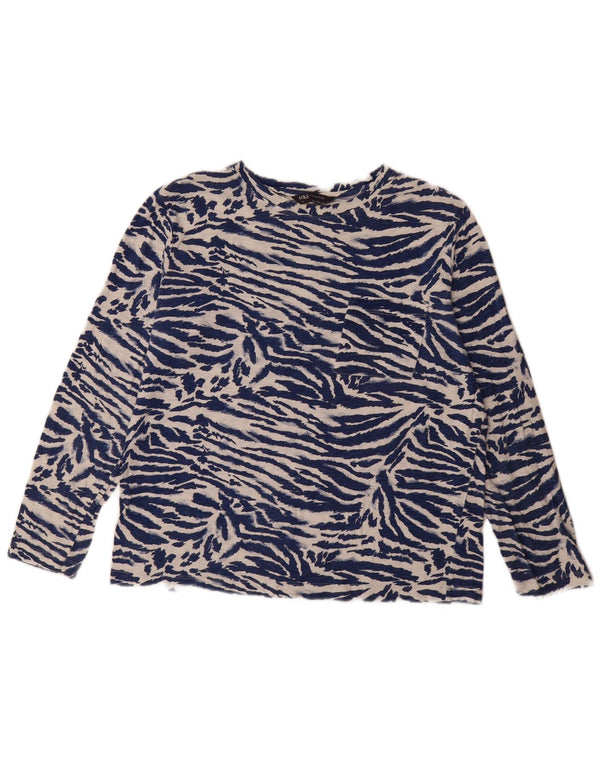 Marks & Spencer Top da donna a maniche lunghe UK 12 medio blu navy stampa animalier