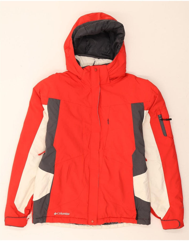 COLUMBIA Boys Hooded Windbreaker Jacket 15-16 Years Red Colourblock Vintage Columbia and Second-Hand Columbia from Messina Hembry 