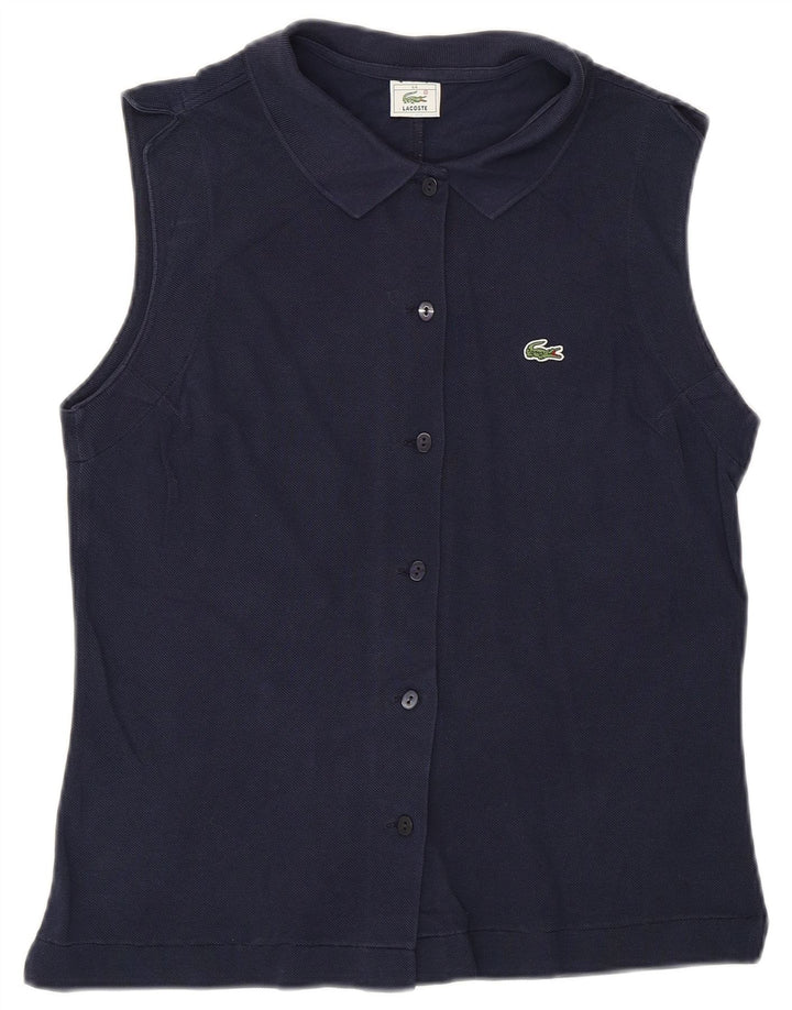 LACOSTE Womens Sleeveless Shirt Size 44 Large Navy Blue Cotton
