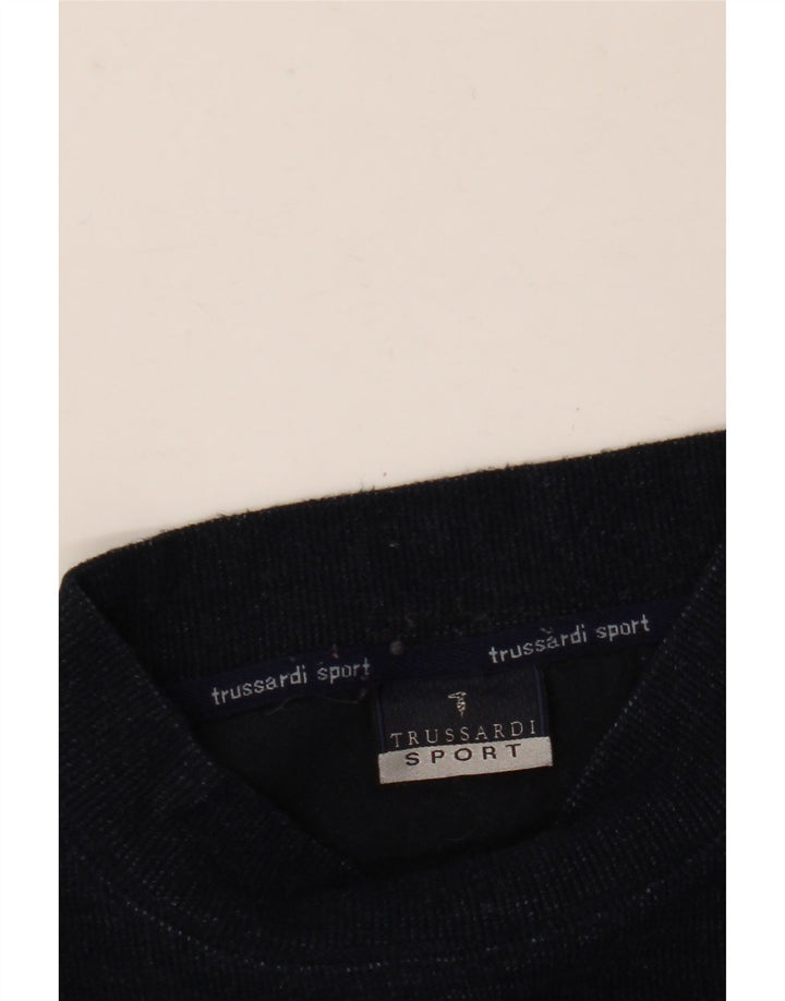 TRUSSARDI Maglione da uomo con collo alto e grafica grande in lana blu navy