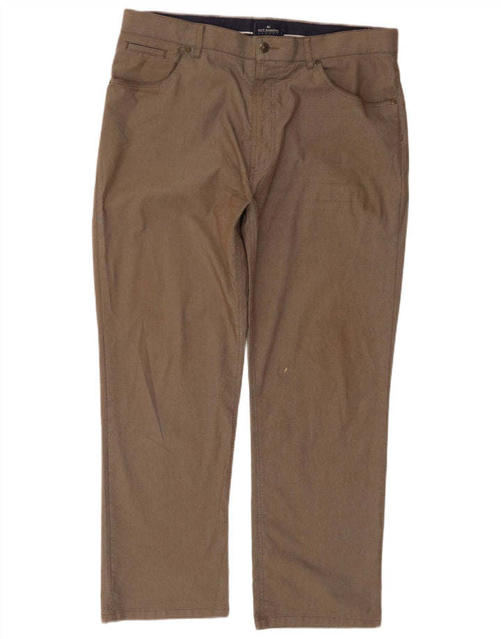 Pantaloni chino da uomo Marks & Spencer Blue Harbour W38 L29 a quadri marroni