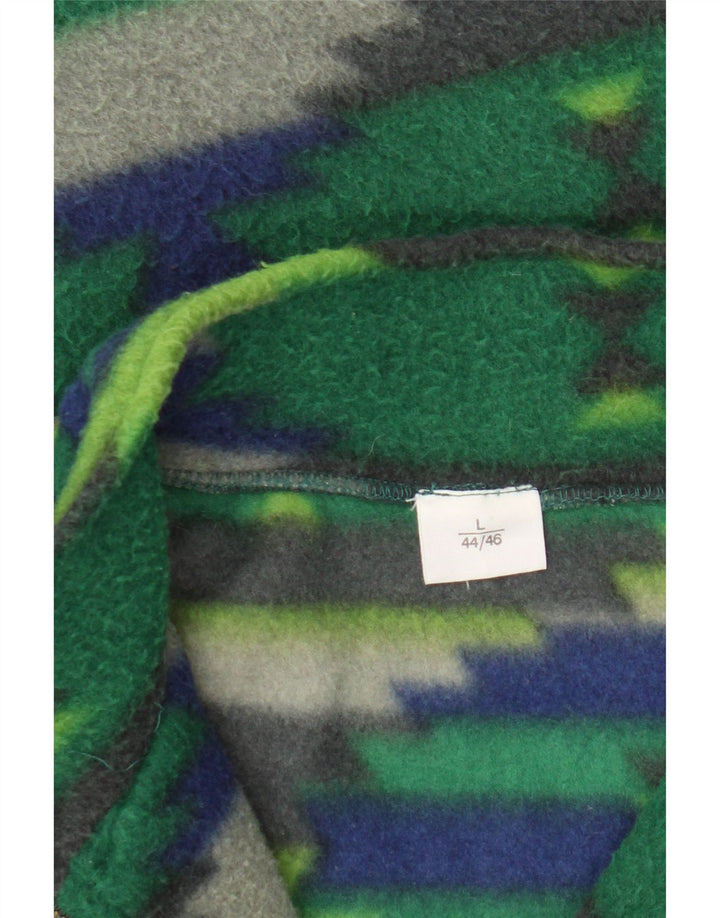 Maglione in pile da uomo vintage con zip sul collo, grande poliestere geometrico verde