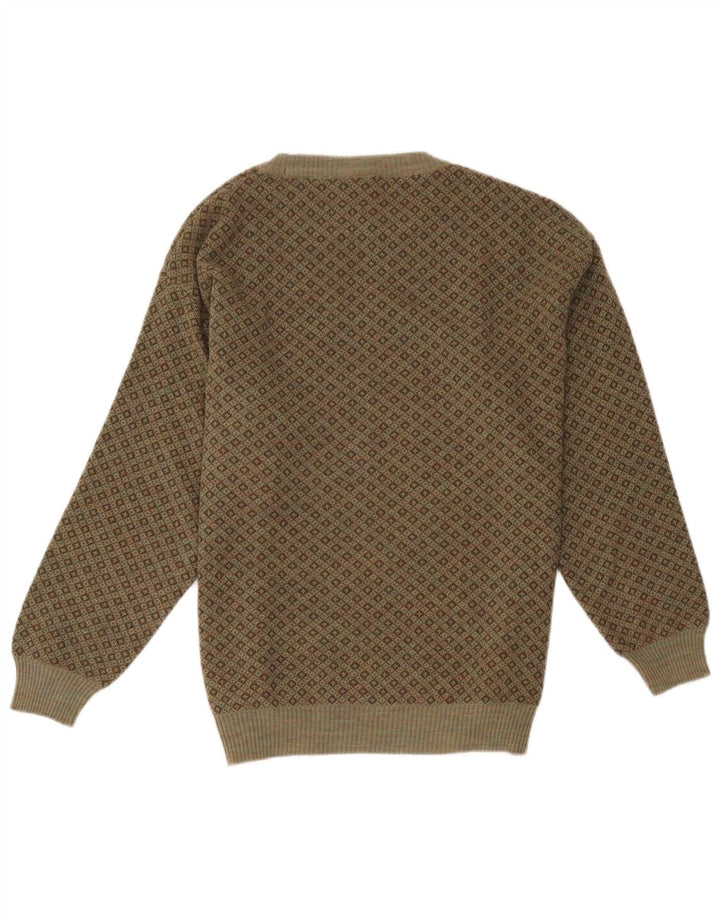 Maglione maglione girocollo da uomo Rodes XL lana geometrica kaki
