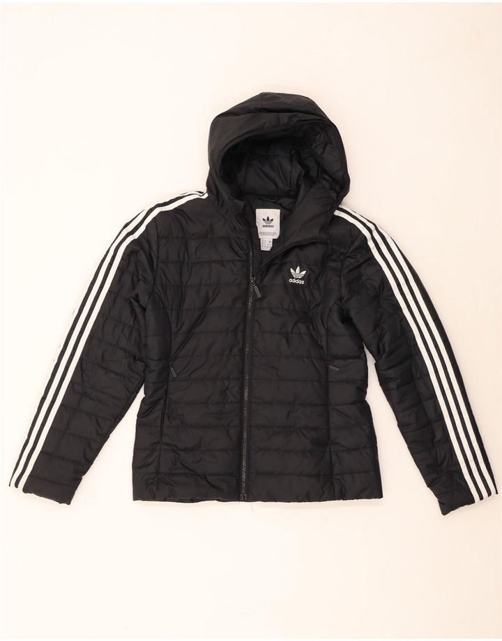 Giacca imbottita con cappuccio da donna Adidas UK 12/14 Medium Nero Poliestere