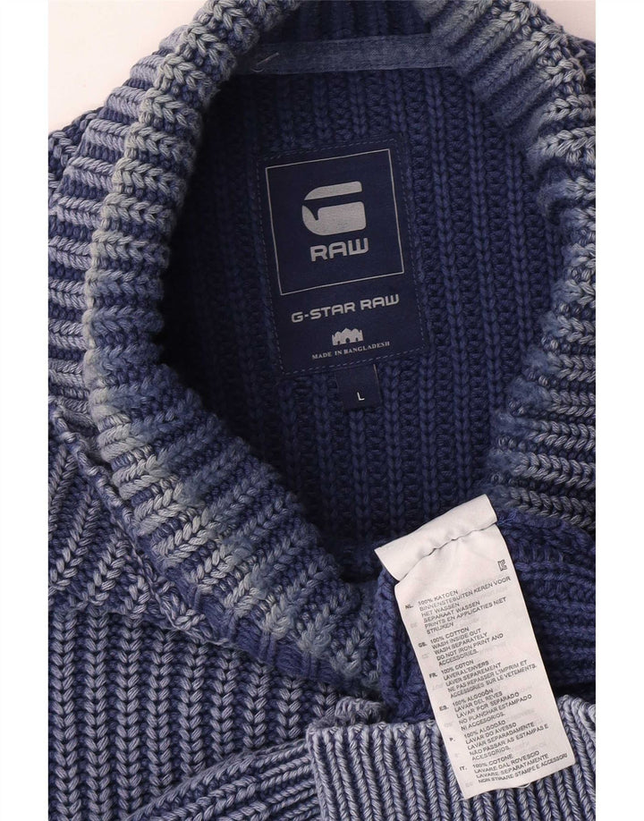 Maglione da uomo con collo a scialle grafico G-Star, grande cotone blu