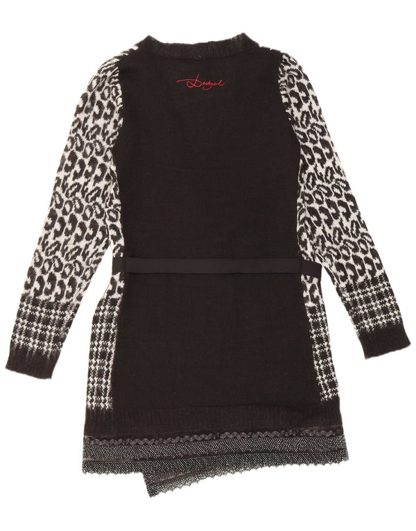 Desigual Womens Longline Cardigan Sweater UK 10 Small Black Animal Print