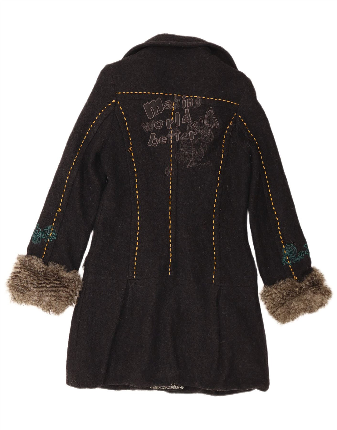 Desigual Cappotto doppiopetto grafico da donna EU 40 Medio Nero floreale